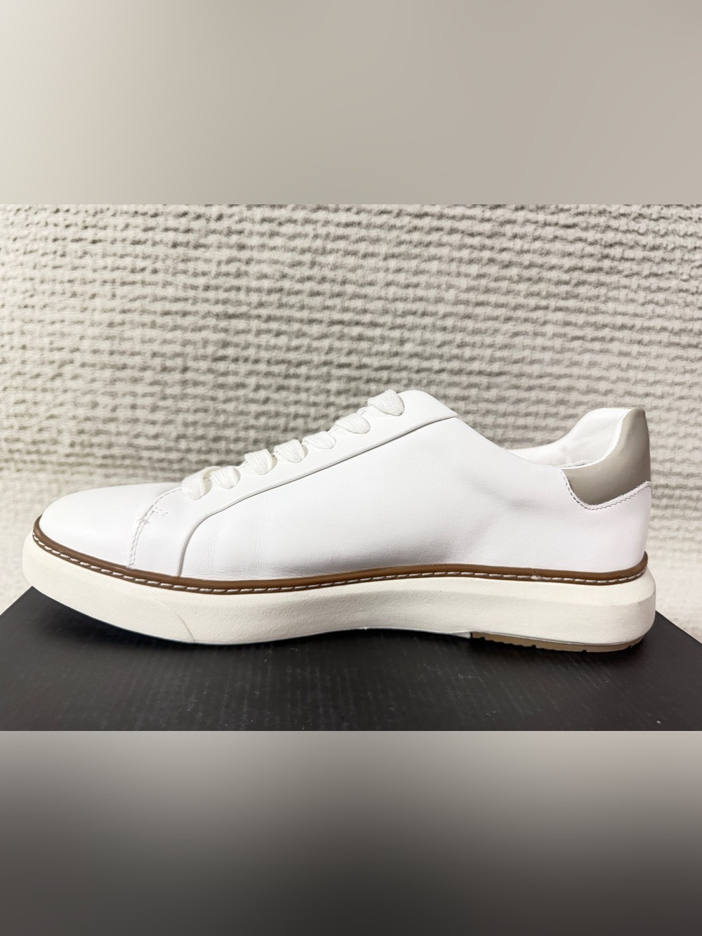 Marks & Spencer White Leather Men’s Sneakers with Brown Welt - Picture 7 of 12
